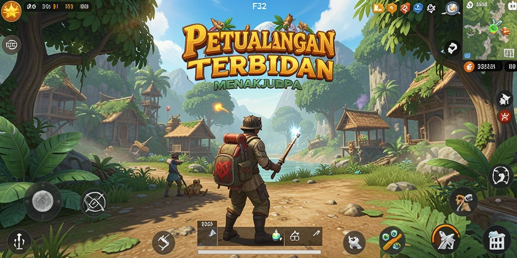 Gameplay F32 yang menampilkan dunia terbuka dan penuh warna.