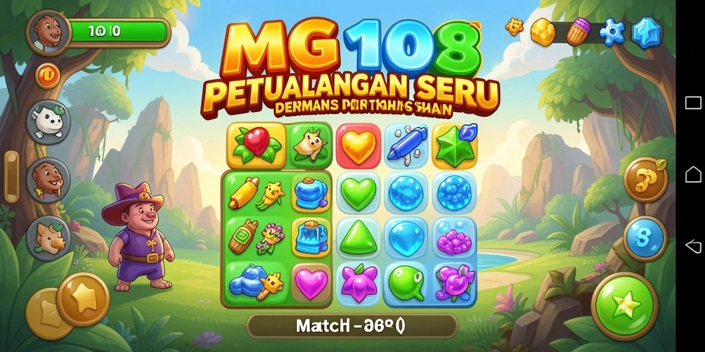 Gameplay MG108 yang seru dengan permata berwarna-warni.